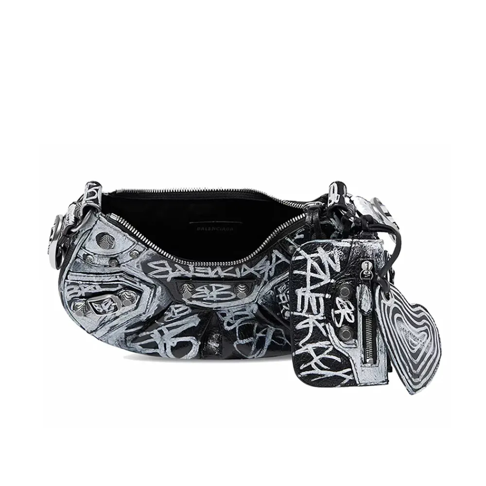 Balenciaga Le Cagole Shoulder Bag XS Black/White Graffiti|PlusJ Fashion