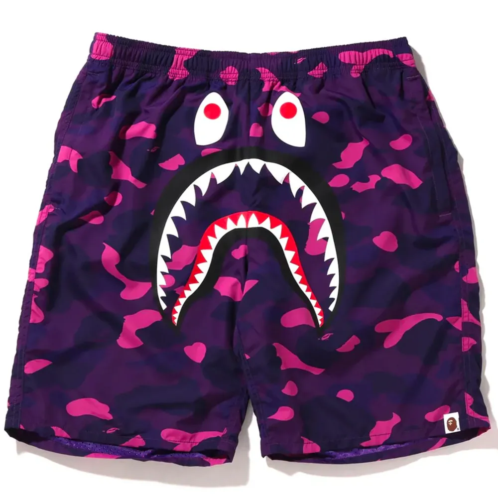 Bape Color Camo Shark Beach Shorts Purple ||Plus Discount