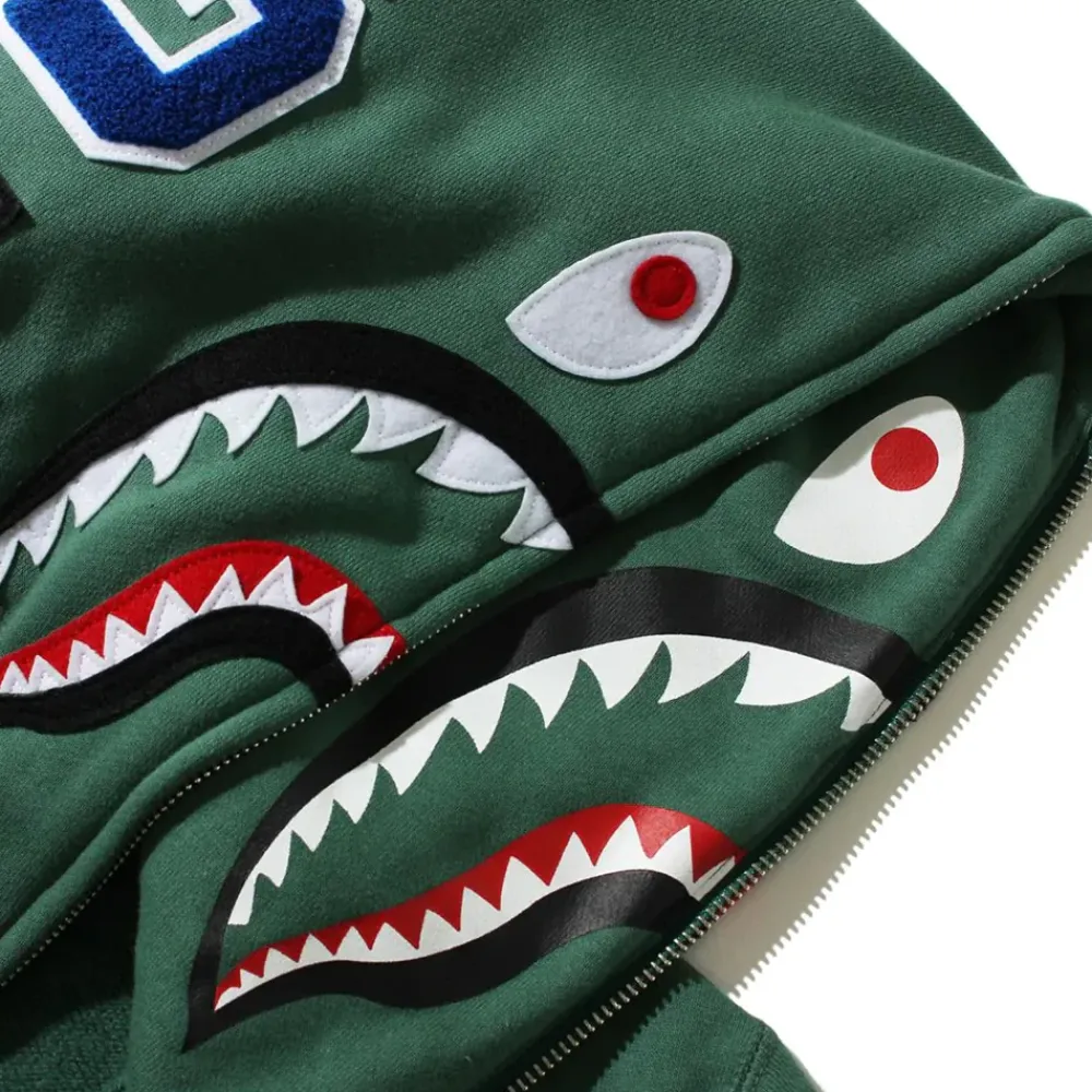 Bape Double Side Shark Full Zip Hoodie Green|Plus Fashion