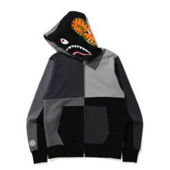 Bape Multi Color Patchwork Shark Full Zip Hoodie Gray|Plus Best