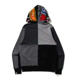 Bape Multi Color Patchwork Shark Full Zip Hoodie Gray|Plus Best