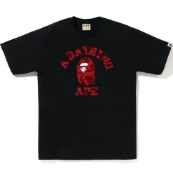 Bape Text Color Camo College Tee Black Red|Plus Sale