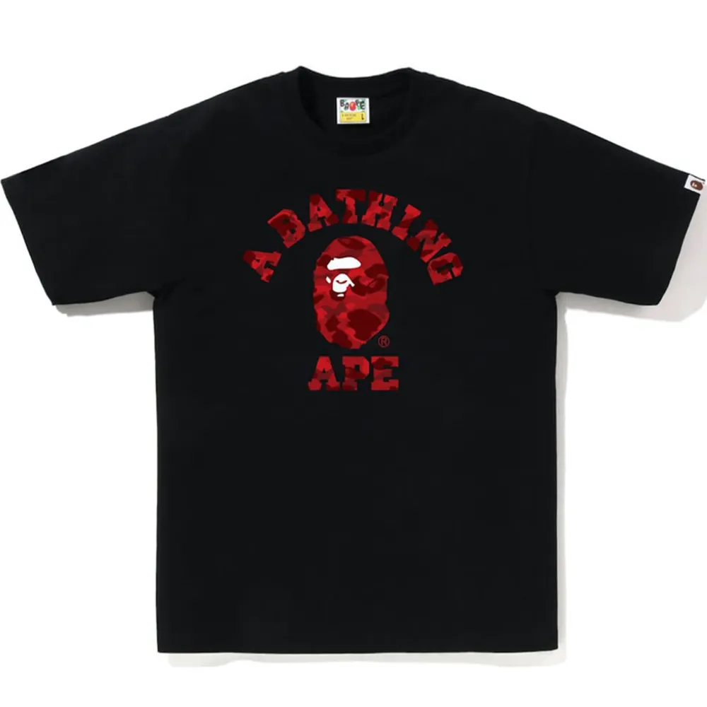 Bape Text Color Camo College Tee Black Red|Plus Sale