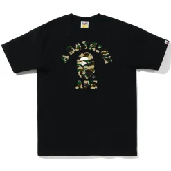 Bape Text 1st Camo College Tee Black Yellow|Plus Best