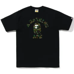 Bape Text 1st Camo College Tee Black Green|Plus Fashion