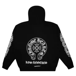 Chrome Hearts Los Angeles Horseshoe Floral Zip Up Hoodie Black ||Plus New