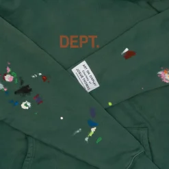Gallery Dept. Center Logo Paint Splatter Hoodie Green ||Plus New
