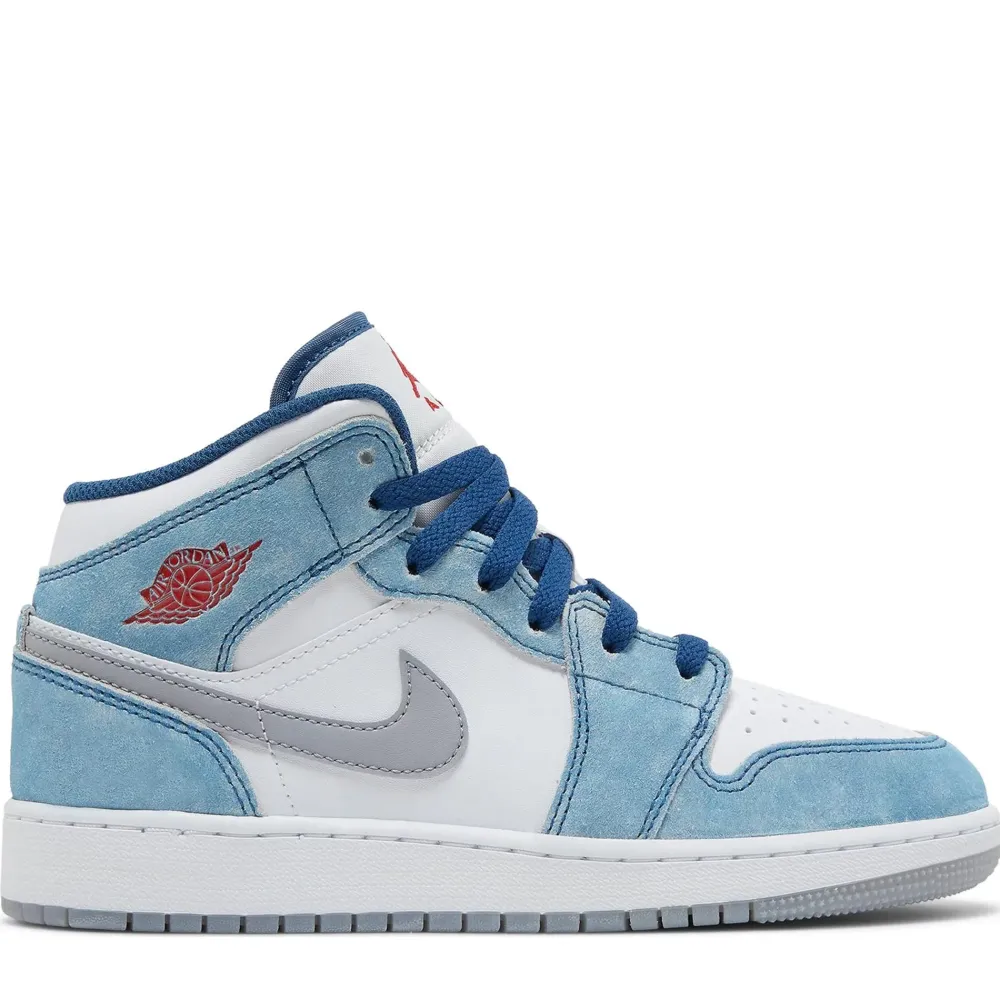 Jordan 1 Mid French Blue Fire Red ||Plus New