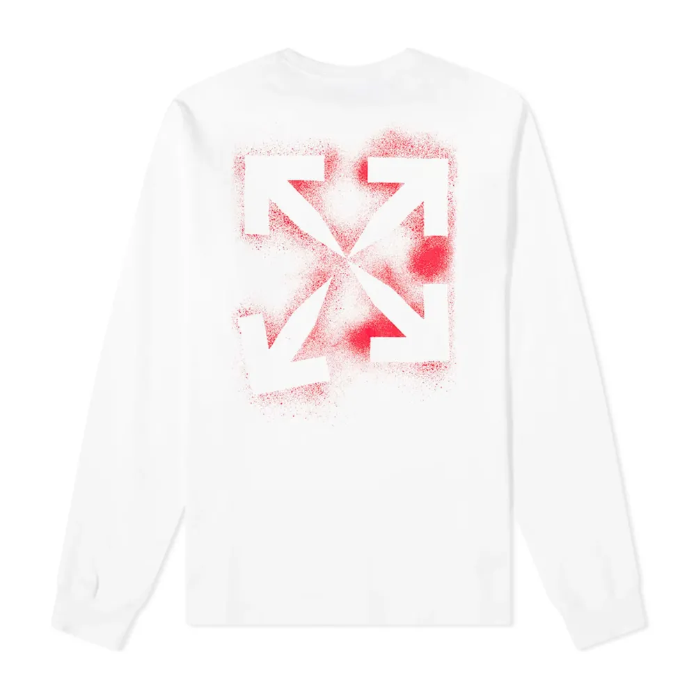 Off-White Stencil L/S Tee White/Red ||Plus Hot