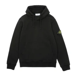 Stone Island Brushed Cotton Fleece Hooded Sweatshirt Black ||Plus Best