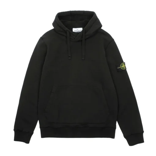 Stone Island Brushed Cotton Fleece Hooded Sweatshirt Black ||Plus Best