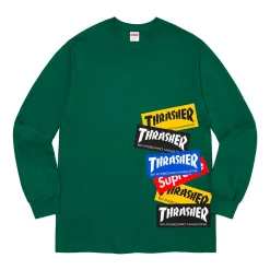 Supreme Thrasher Multi Logo L/S Tee Dark Green ||Plus Fashion