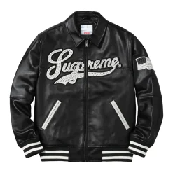 Supreme Uptown Studded Leather Varsity Jacket Black ||Plus Discount